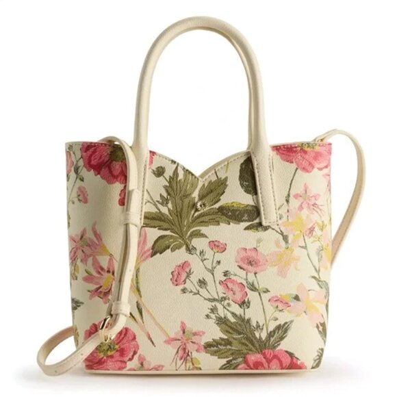 🆕 LC Lauren Conrad Mini Crossbody Bag | Ivory Tulip Mila Botanical Print | 5625 - Picture 1 of 3